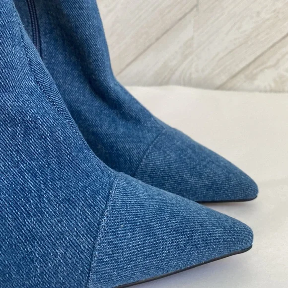 NEW Jeffrey Campbell Finite denim block heel booties 6 - Picture 5 of 14